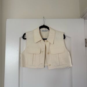 Zara Ivory Cropped Vest with Pockets